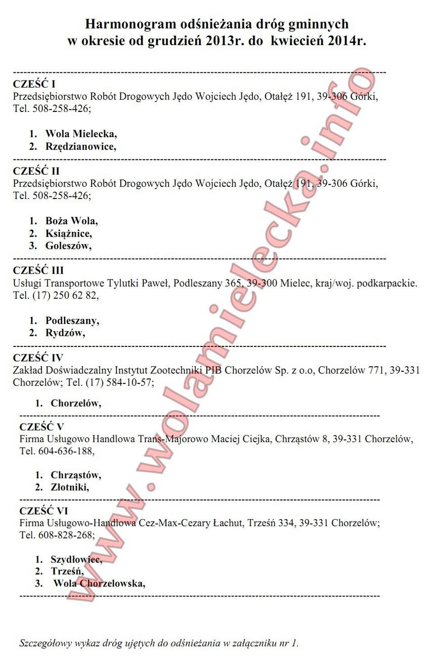 harmonogram od�nie�ania