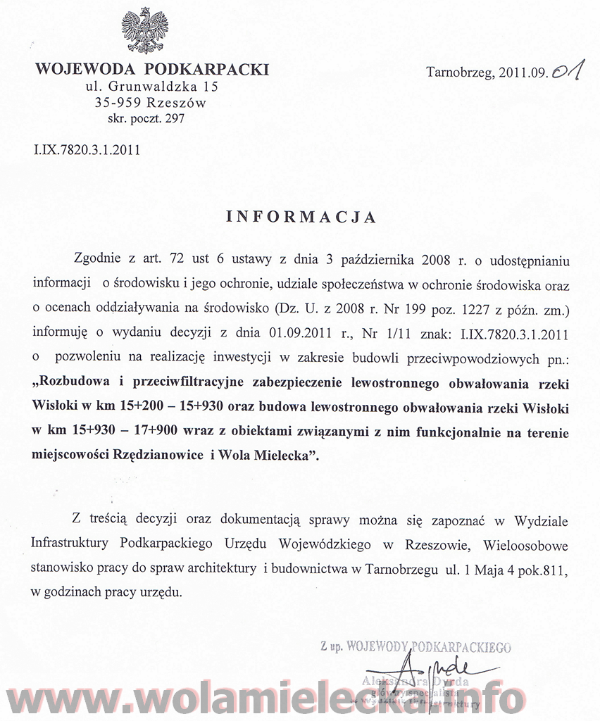 Informacja o budowie wa��w